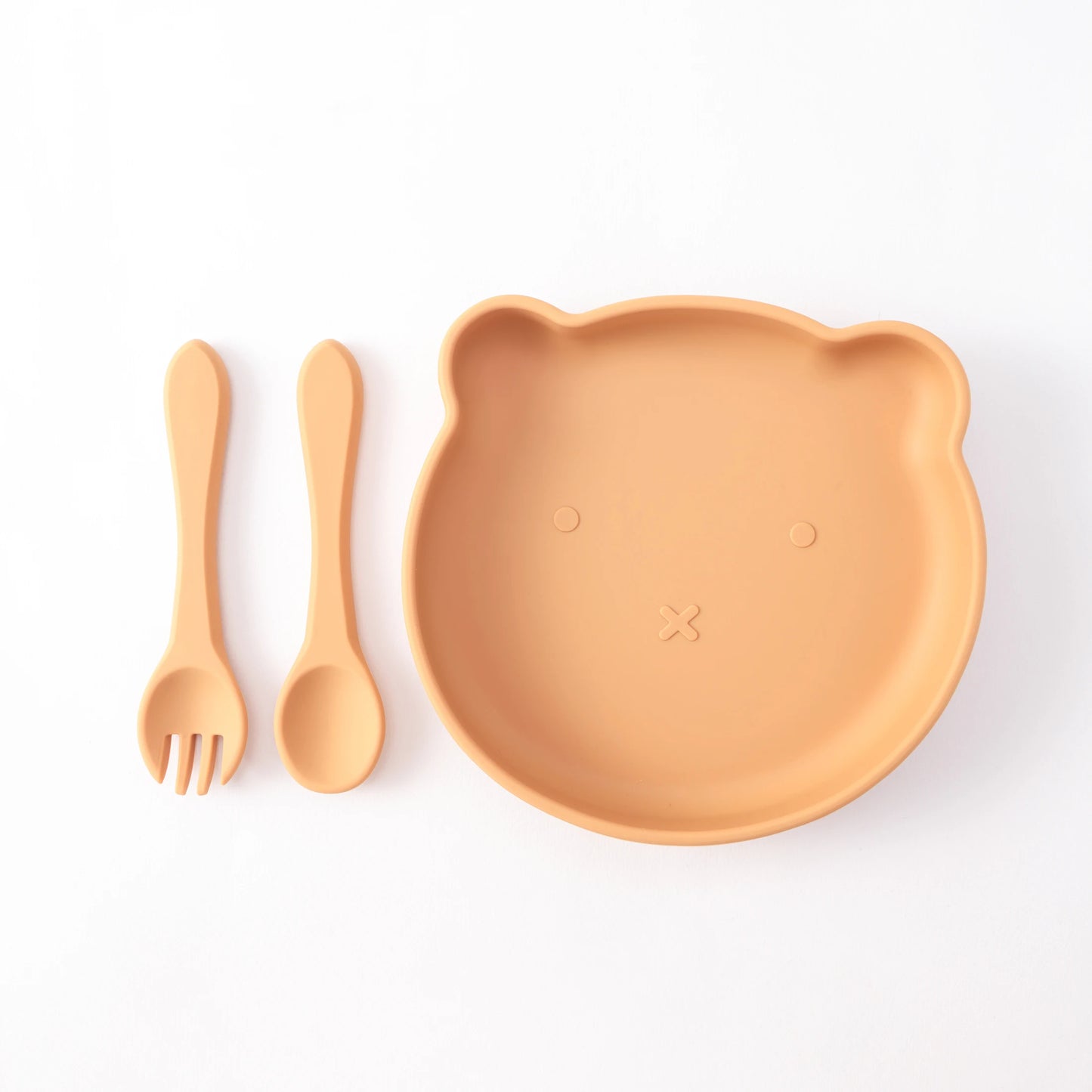 3PCS Bear Silicone Baby Suction Bowls Plates Set With Spoon Fork Self Feeding Weaning Tableware BPA Free Kids Mealtime