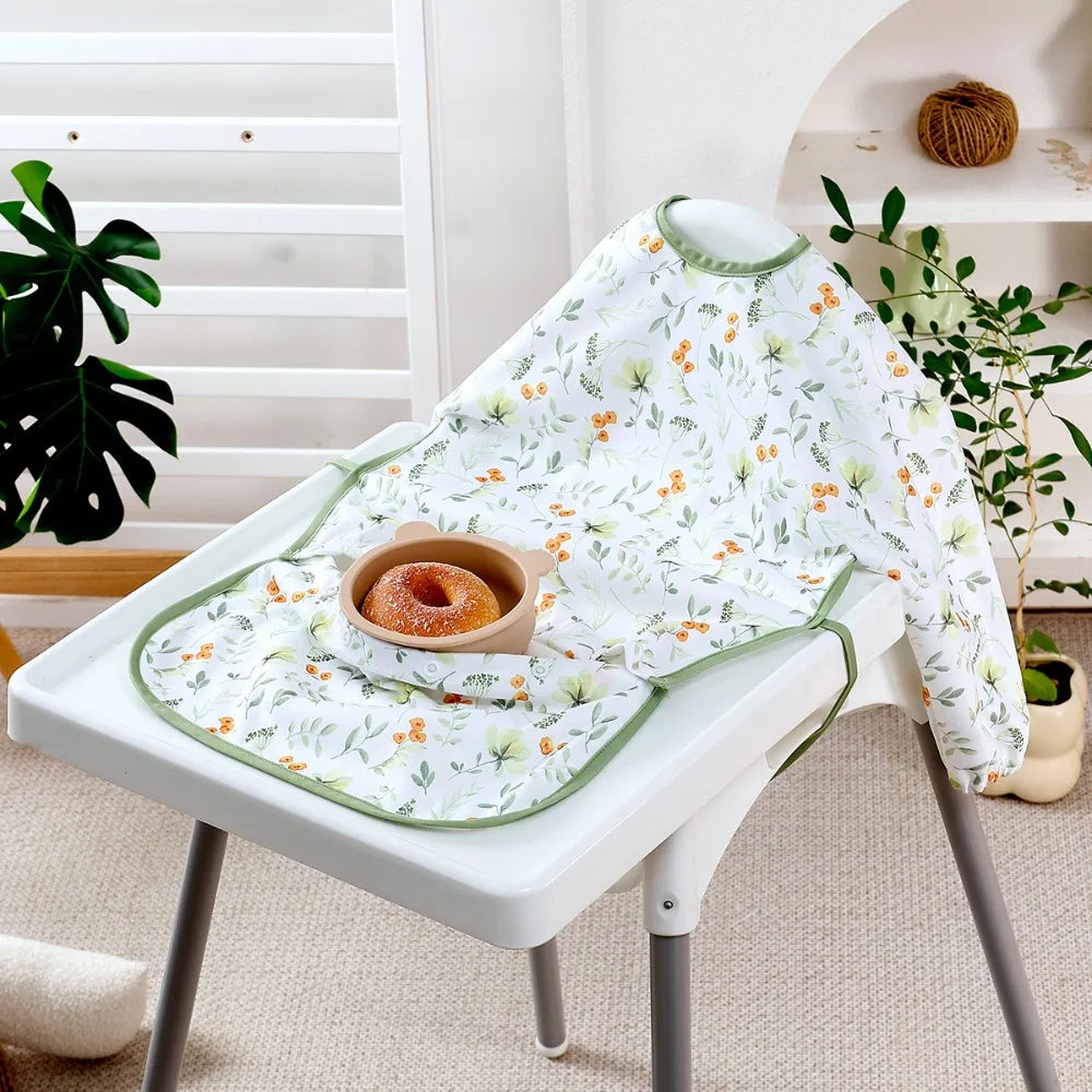 Breathable Baby Bib Waterproof Adjustable Straps Long Sleeve Weaning Bib Spill-Proof Machine Washable Baby Feeding Bibs