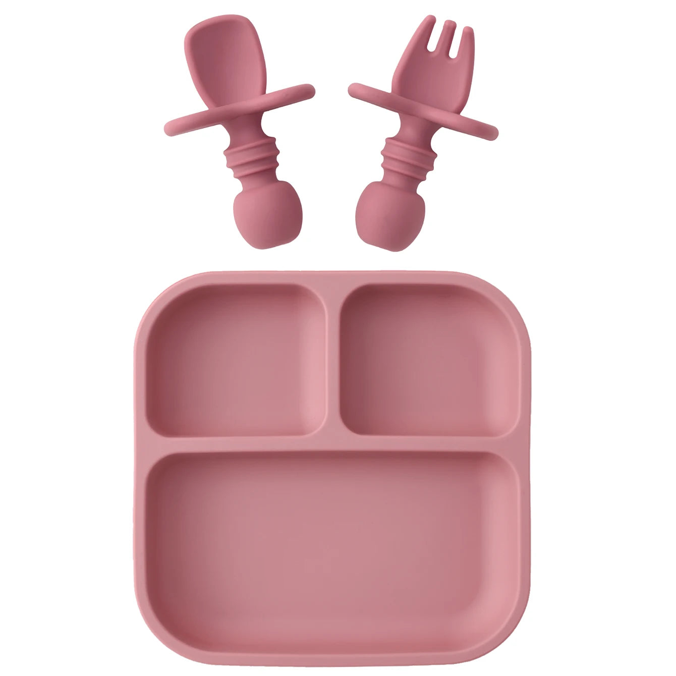 1Set BPA Free Silicone Baby Feeding Set Square Shape Suction Plates Training Fork Spoon For 0-6 Years Kids Weaning Tableware