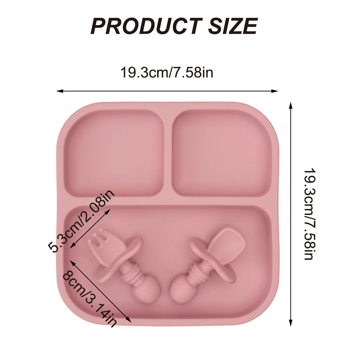 1Set BPA Free Silicone Baby Feeding Set Square Shape Suction Plates Training Fork Spoon For 0-6 Years Kids Weaning Tableware