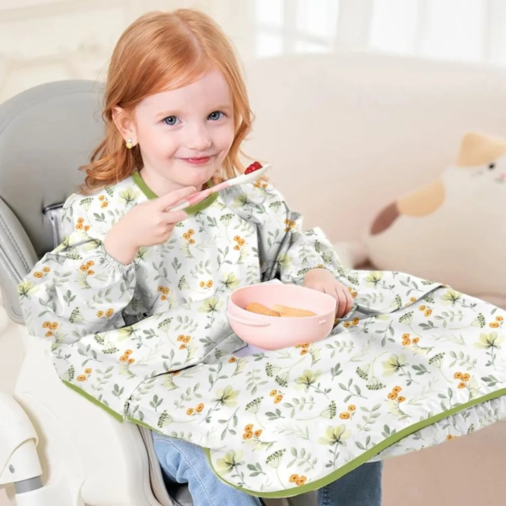 Breathable Baby Bib Waterproof Adjustable Straps Long Sleeve Weaning Bib Spill-Proof Machine Washable Baby Feeding Bibs