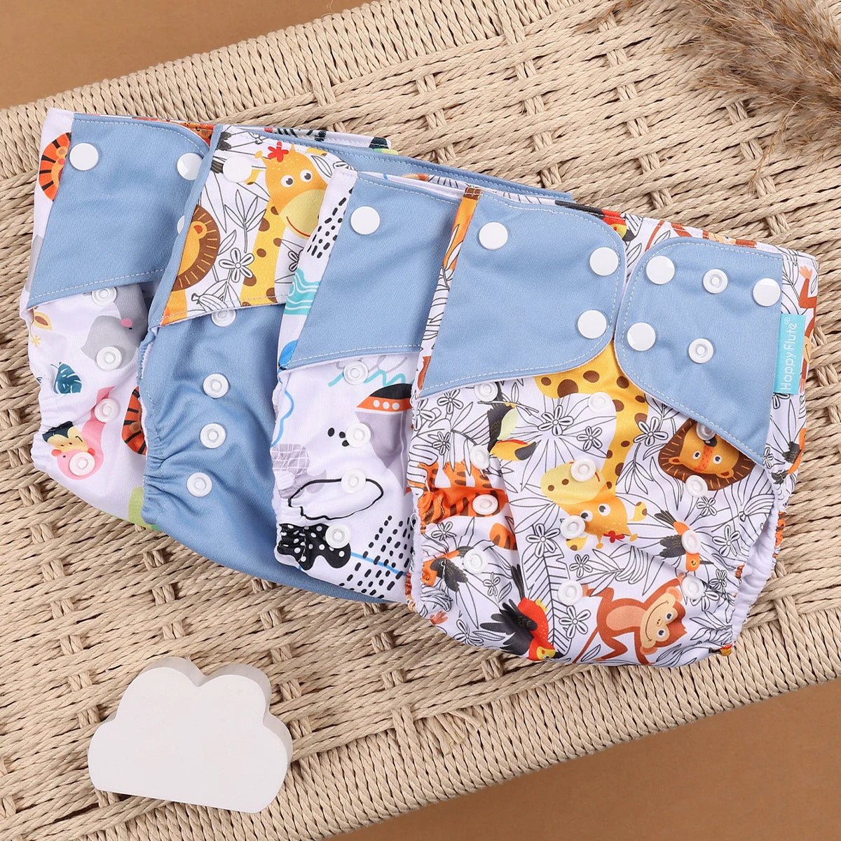 Happyflute 4pcs/Set Washable Eco-Friendly Cloth Diaper Cover Adjustable Nappy Reusable Cloth Diapers Cloth Nappy fit 3-15kg Baby