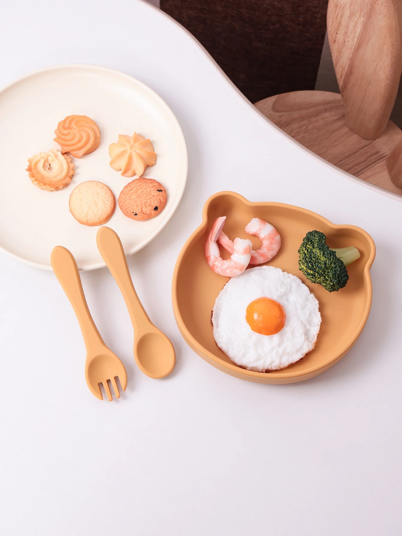 3PCS Bear Silicone Baby Suction Bowls Plates Set With Spoon Fork Self Feeding Weaning Tableware BPA Free Kids Mealtime