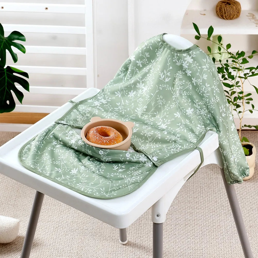 Breathable Baby Bib Waterproof Adjustable Straps Long Sleeve Weaning Bib Spill-Proof Machine Washable Baby Feeding Bibs