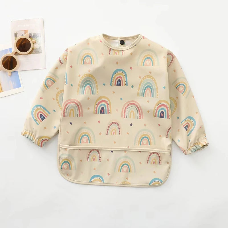 Infant Feeding Bibs Waterproof Long Sleeve Kids Apron with Pocket Toddler Burp Cloth Boys Girls Anti-dirty Art Smock Baby Stuff