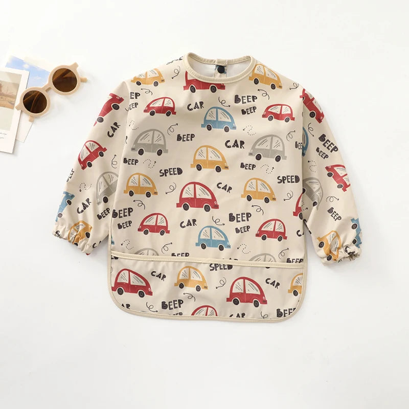 Infant Feeding Bibs Waterproof Long Sleeve Kids Apron with Pocket Toddler Burp Cloth Boys Girls Anti-dirty Art Smock Baby Stuff