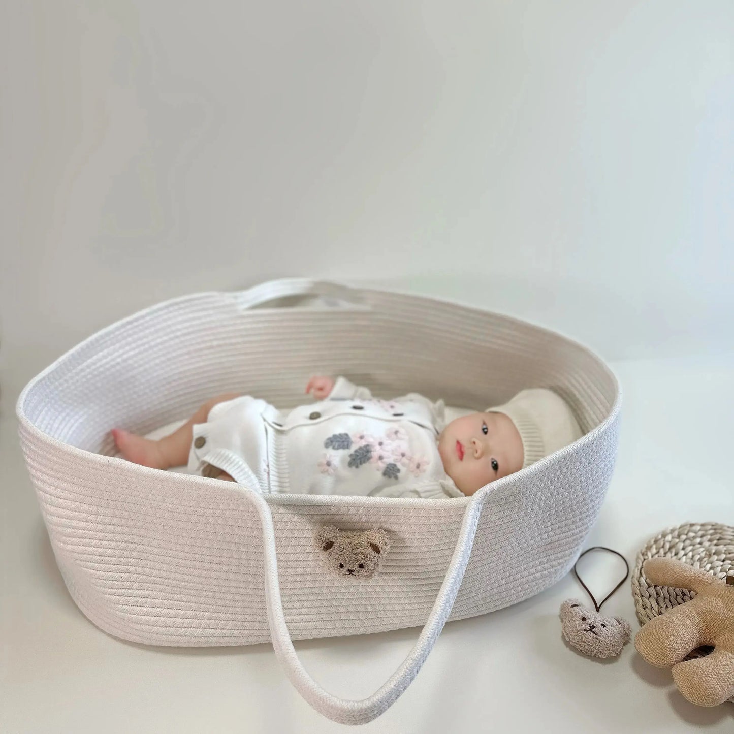 1PCS Baby Sleeping Cradle, Cotton Rope Woven Crib, Baby Diaper Storage Basket, Children's Room Decoration
