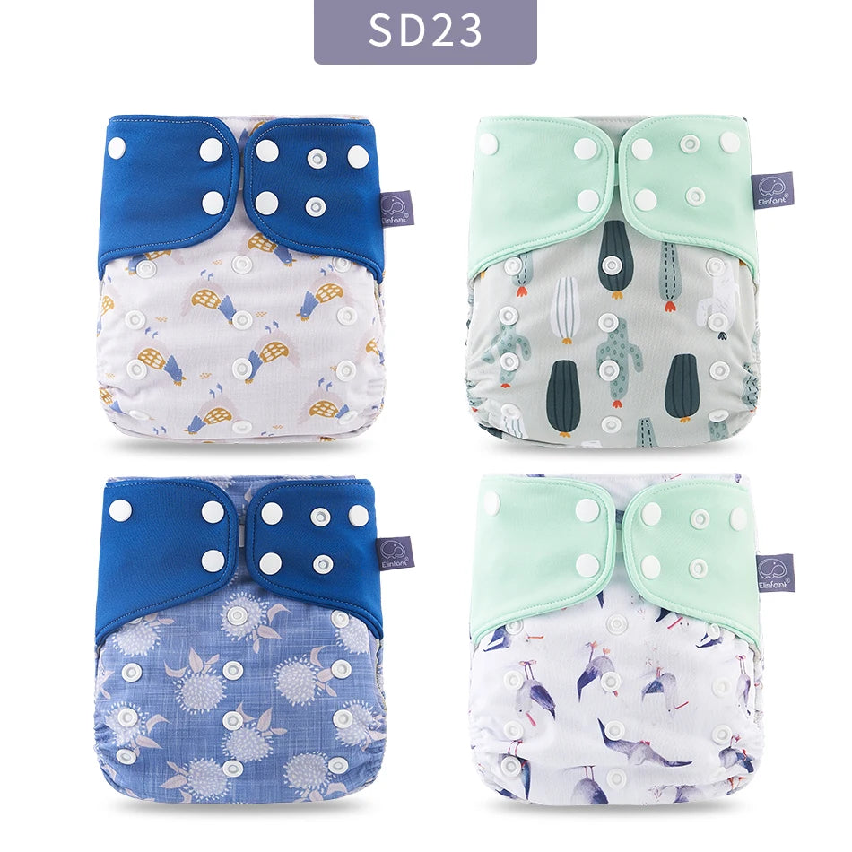 Elinfant Wholesale 4pcs/set Washable Baby Nappies Gray Mesh Cloth Diaper Adjustable & Reusable Pocket Diapers