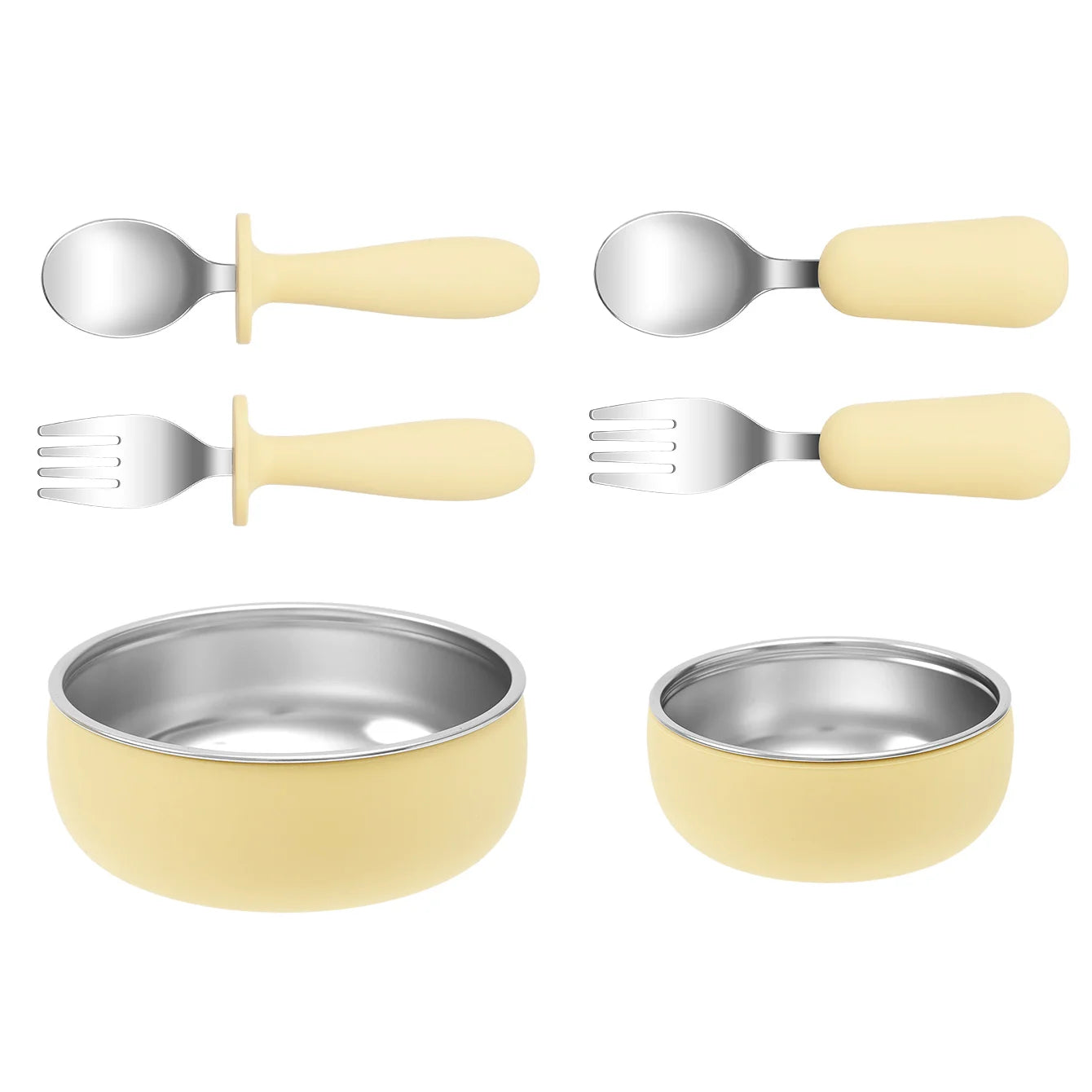 4PCS Stainless Steel & Silicone Baby Feeding Set Detachable Design Bowl BPA Free Infant Training Fork Spoon Weaning Tableware