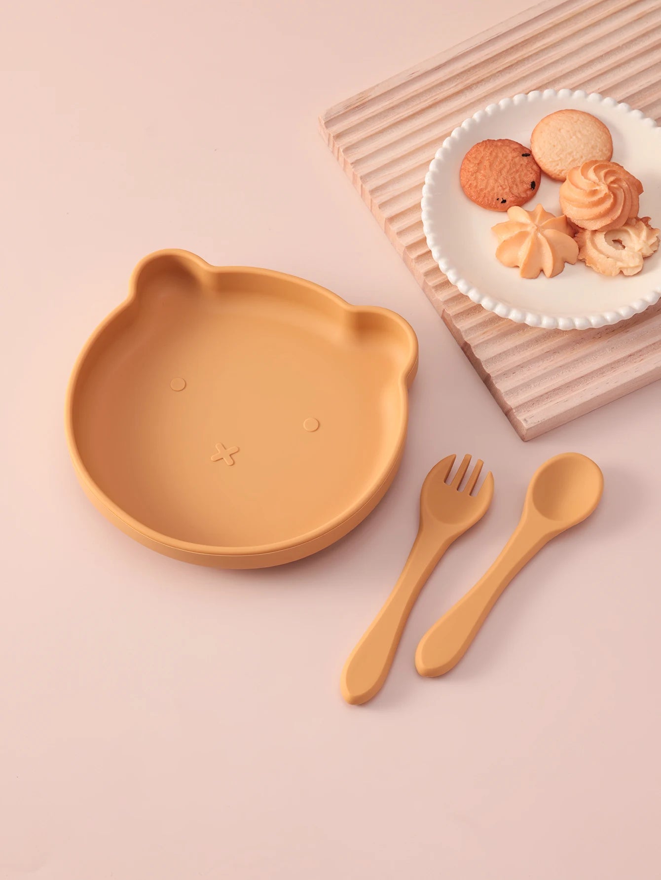3PCS Bear Silicone Baby Suction Bowls Plates Set With Spoon Fork Self Feeding Weaning Tableware BPA Free Kids Mealtime