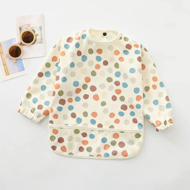 Infant Feeding Bibs Waterproof Long Sleeve Kids Apron with Pocket Toddler Burp Cloth Boys Girls Anti-dirty Art Smock Baby Stuff