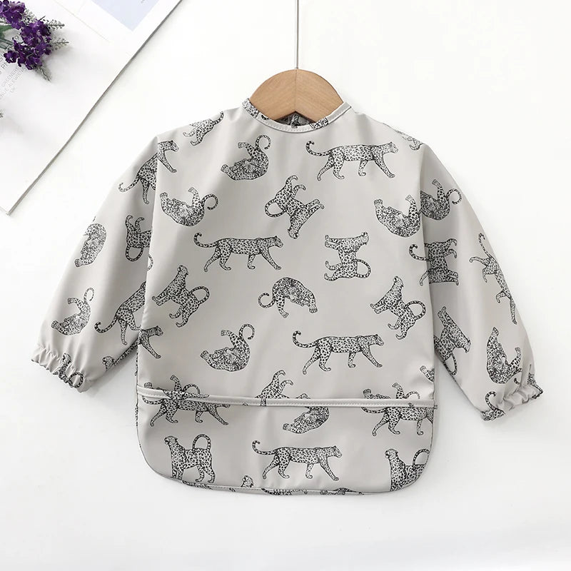 Infant Feeding Bibs Waterproof Long Sleeve Kids Apron with Pocket Toddler Burp Cloth Boys Girls Anti-dirty Art Smock Baby Stuff
