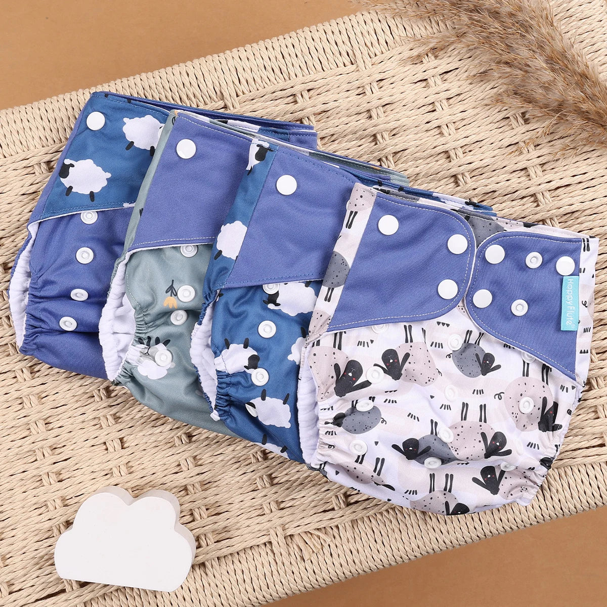 Happyflute 4pcs/Set Washable Eco-Friendly Cloth Diaper Cover Adjustable Nappy Reusable Cloth Diapers Cloth Nappy fit 3-15kg Baby
