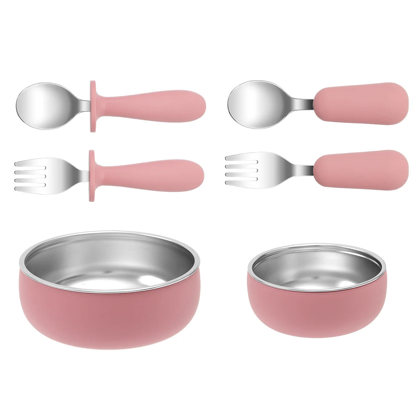4PCS Stainless Steel & Silicone Baby Feeding Set Detachable Design Bowl BPA Free Infant Training Fork Spoon Weaning Tableware