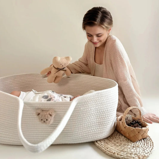 1PCS Baby Sleeping Cradle, Cotton Rope Woven Crib, Baby Diaper Storage Basket, Children's Room Decoration