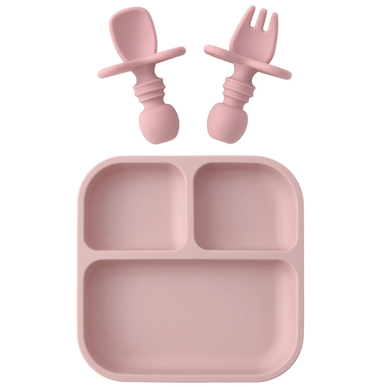 1Set BPA Free Silicone Baby Feeding Set Square Shape Suction Plates Training Fork Spoon For 0-6 Years Kids Weaning Tableware
