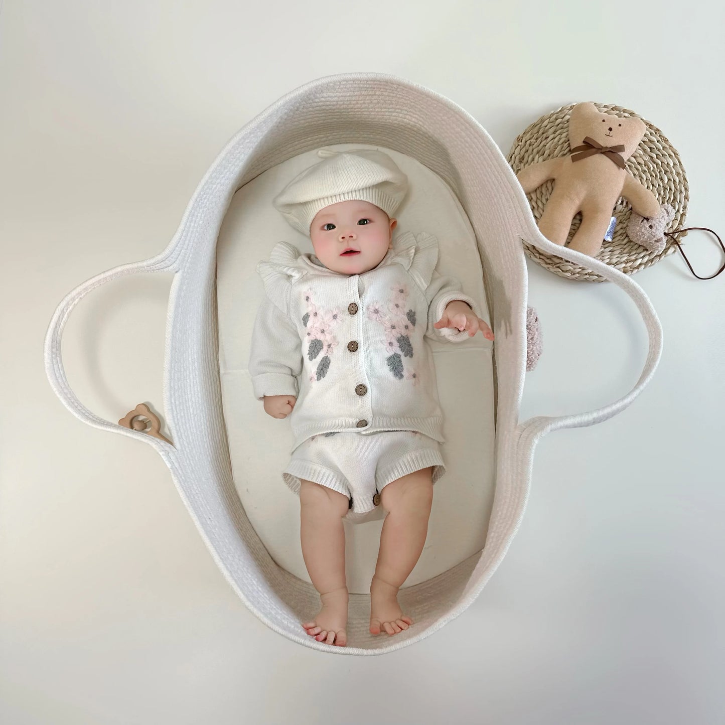 1PCS Baby Sleeping Cradle, Cotton Rope Woven Crib, Baby Diaper Storage Basket, Children's Room Decoration