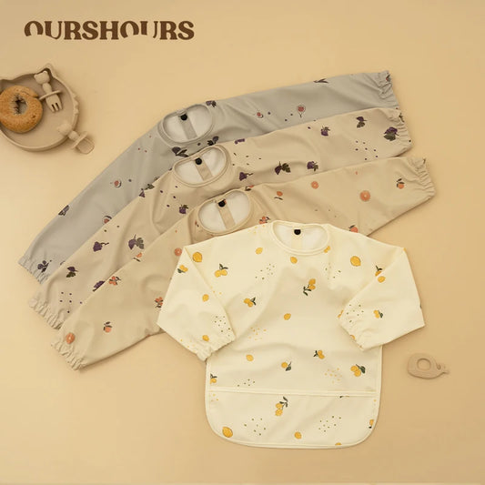 Baby Waterproof Feeding Bib Kid Long Sleeve Painting Art Smock for Little Boy Girl Adjustable Anti-dirty Child Meal Eating Apron