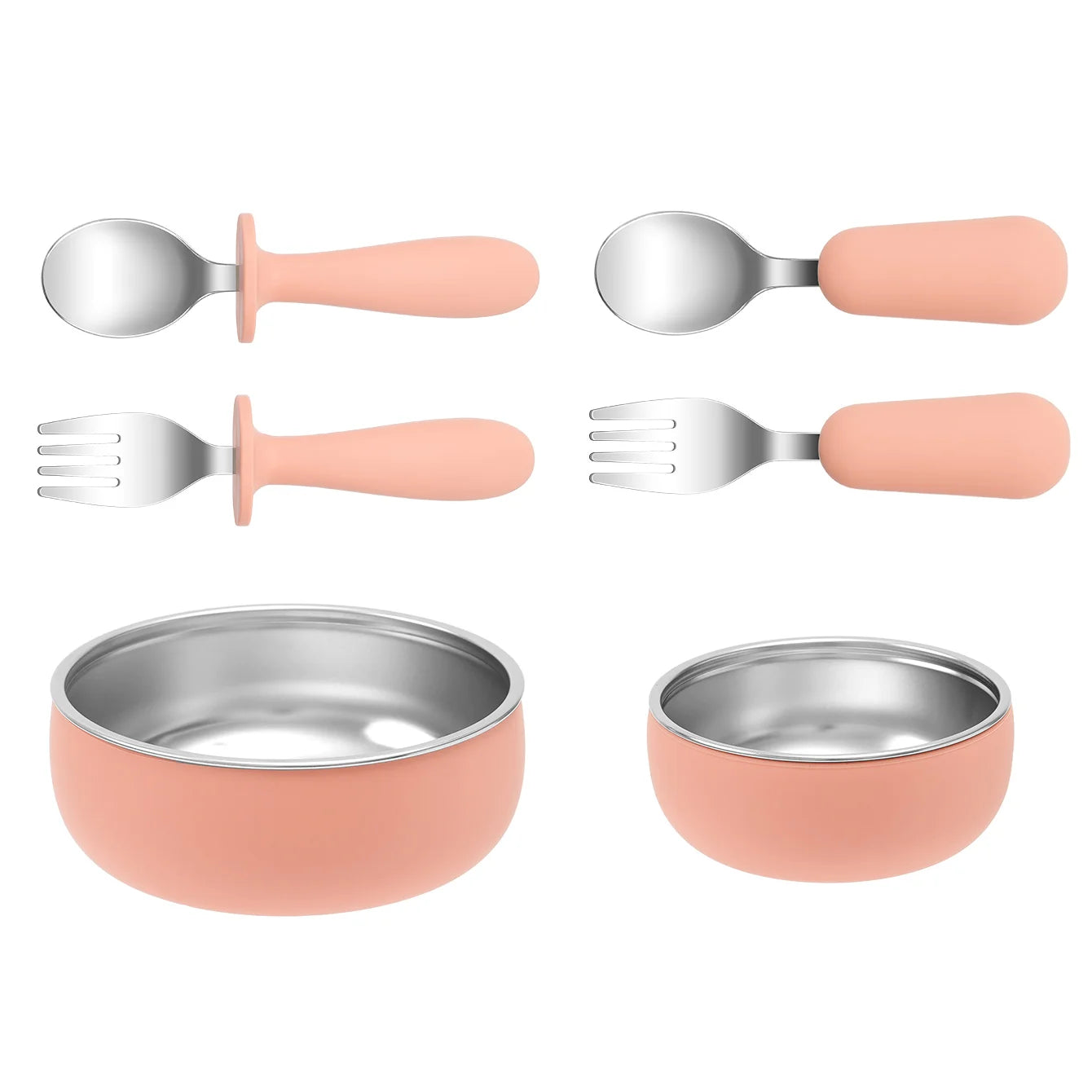 4PCS Stainless Steel & Silicone Baby Feeding Set Detachable Design Bowl BPA Free Infant Training Fork Spoon Weaning Tableware