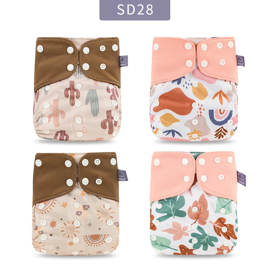 Elinfant Wholesale 4pcs/set Washable Baby Nappies Gray Mesh Cloth Diaper Adjustable & Reusable Pocket Diapers