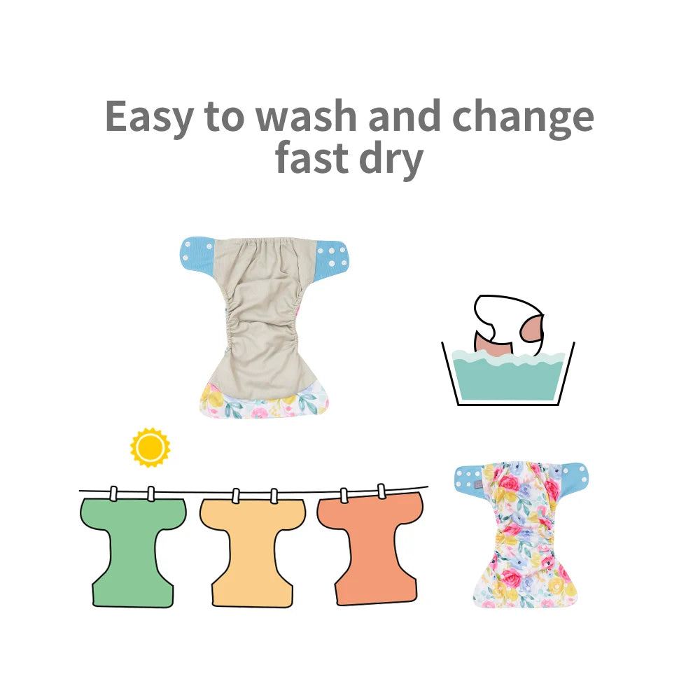 Elinfant Wholesale 4pcs/set Washable Baby Nappies Gray Mesh Cloth Diaper Adjustable & Reusable Pocket Diapers
