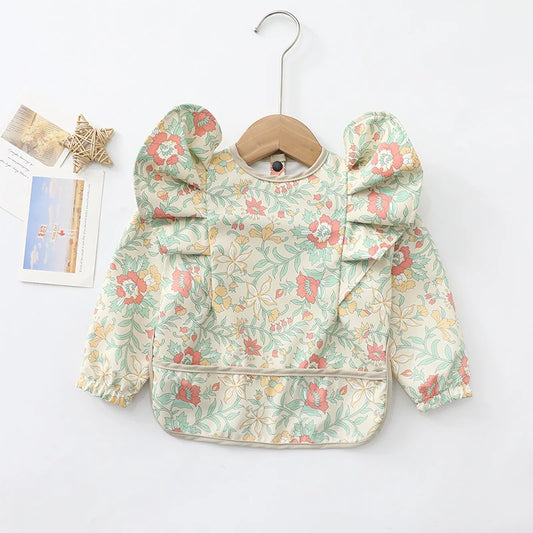Baby Feeding Bibs Angel Wings Kids Waterproof Long Sleeve Art Smock Baby Stuff Anti-dirty Dinning Apron with Pocket for Newborn