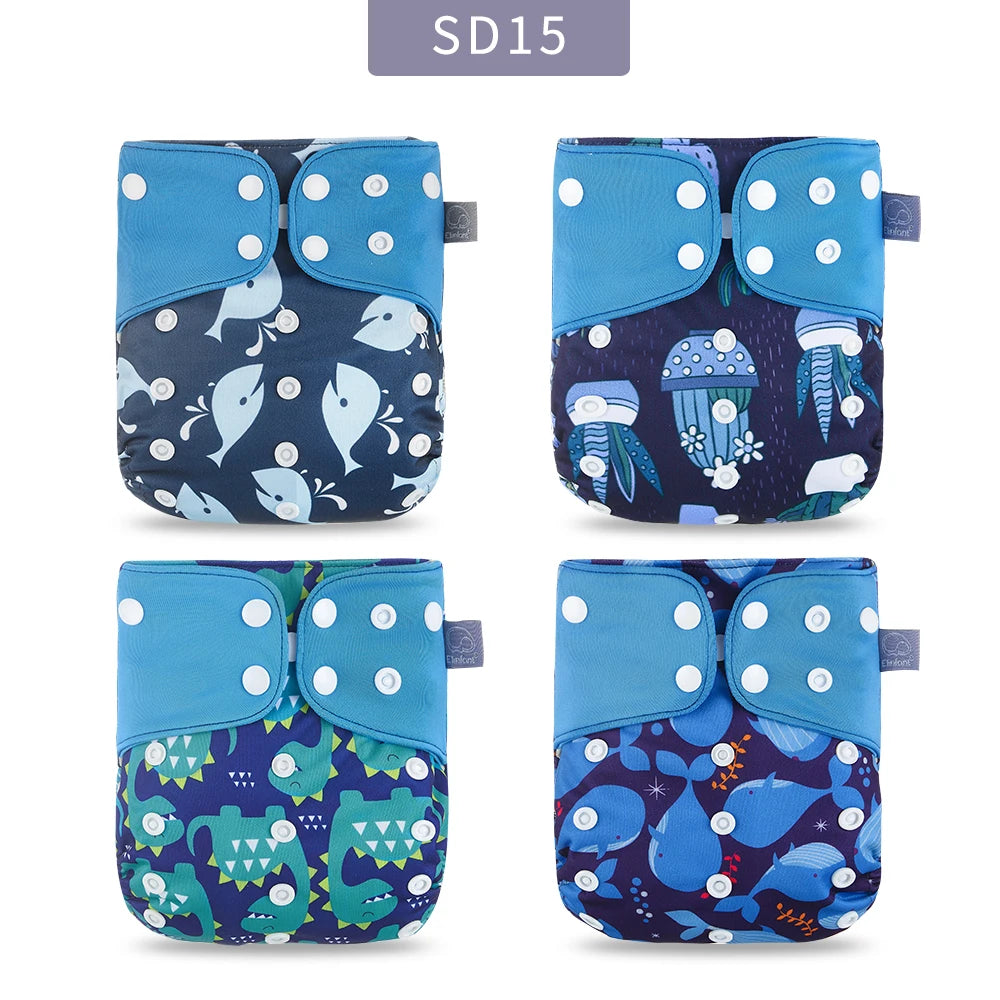 Elinfant Wholesale 4pcs/set Washable Baby Nappies Gray Mesh Cloth Diaper Adjustable & Reusable Pocket Diapers