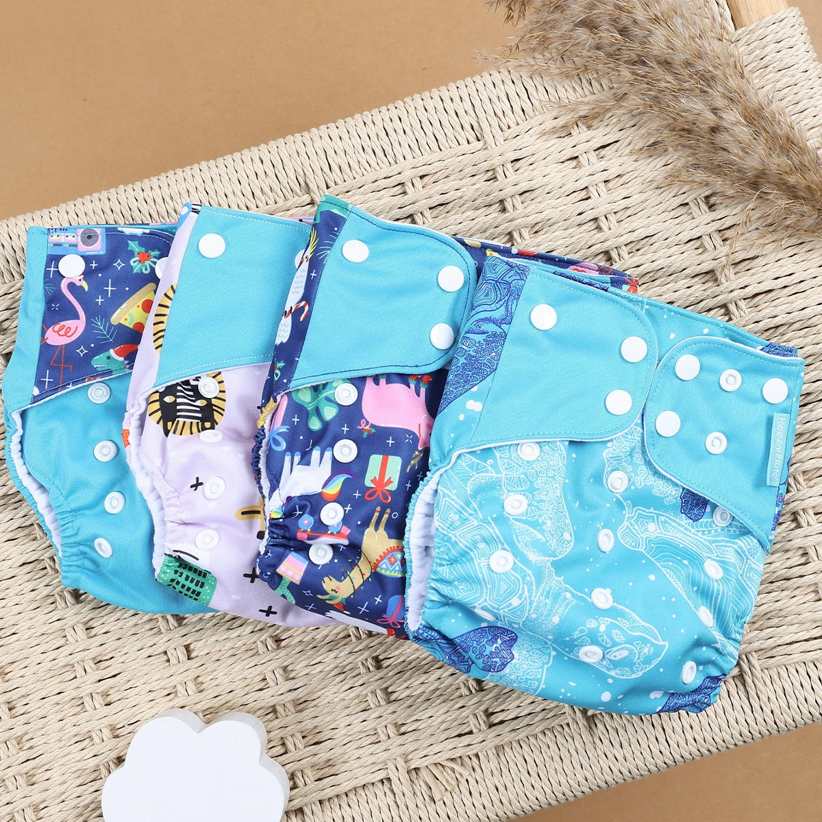 Happyflute 4pcs/Set Washable Eco-Friendly Cloth Diaper Cover Adjustable Nappy Reusable Cloth Diapers Cloth Nappy fit 3-15kg Baby