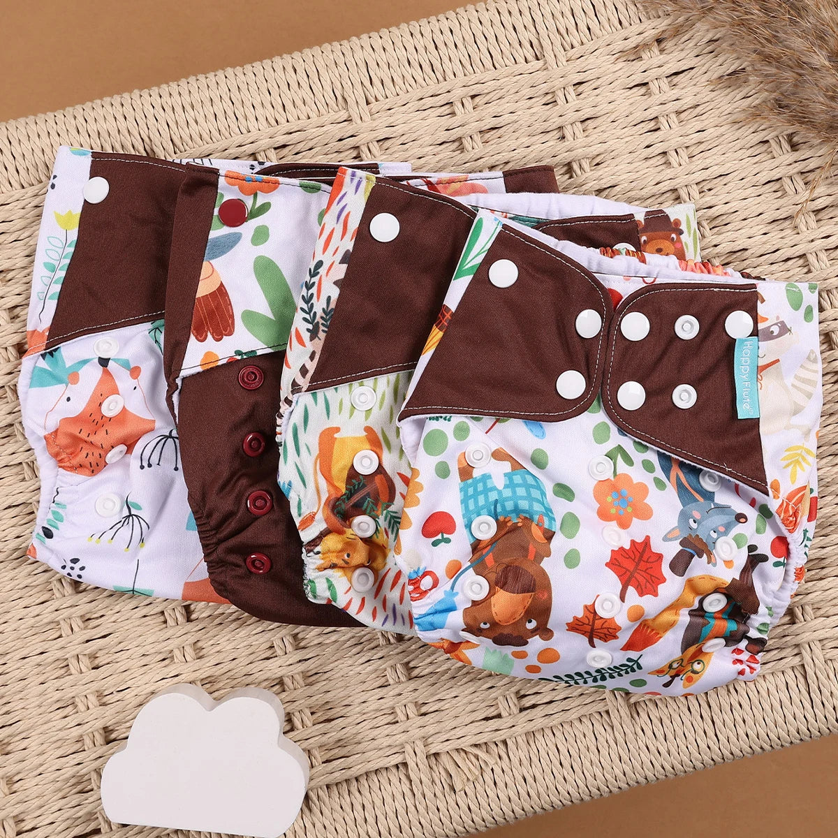 Happyflute 4pcs/Set Washable Eco-Friendly Cloth Diaper Cover Adjustable Nappy Reusable Cloth Diapers Cloth Nappy fit 3-15kg Baby
