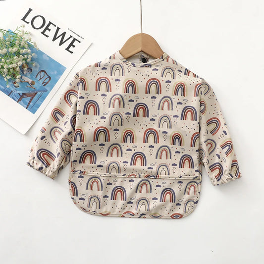Infant Feeding Bibs Waterproof Long Sleeve Kids Apron with Pocket Toddler Burp Cloth Boys Girls Anti-dirty Art Smock Baby Stuff