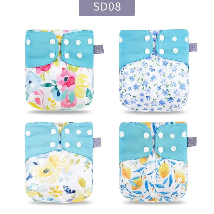 Elinfant Wholesale 4pcs/set Washable Baby Nappies Gray Mesh Cloth Diaper Adjustable & Reusable Pocket Diapers