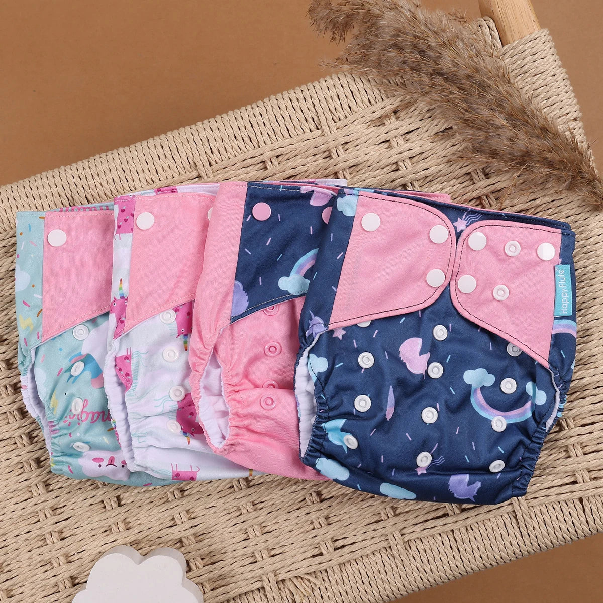 Happyflute 4pcs/Set Washable Eco-Friendly Cloth Diaper Cover Adjustable Nappy Reusable Cloth Diapers Cloth Nappy fit 3-15kg Baby