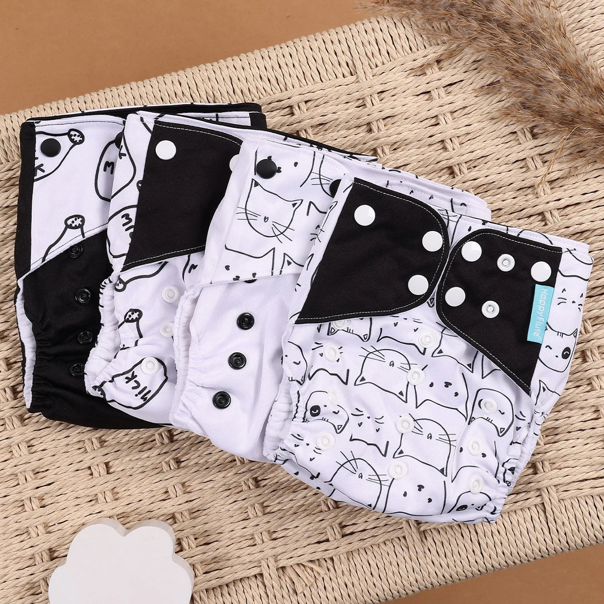 Happyflute 4pcs/Set Washable Eco-Friendly Cloth Diaper Cover Adjustable Nappy Reusable Cloth Diapers Cloth Nappy fit 3-15kg Baby