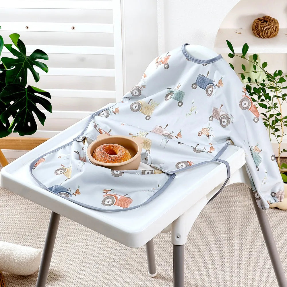 Breathable Baby Bib Waterproof Adjustable Straps Long Sleeve Weaning Bib Spill-Proof Machine Washable Baby Feeding Bibs