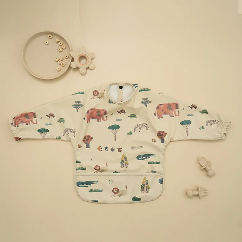 Infant Feeding Bibs Waterproof Long Sleeve Kids Apron with Pocket Toddler Burp Cloth Boys Girls Anti-dirty Art Smock Baby Stuff