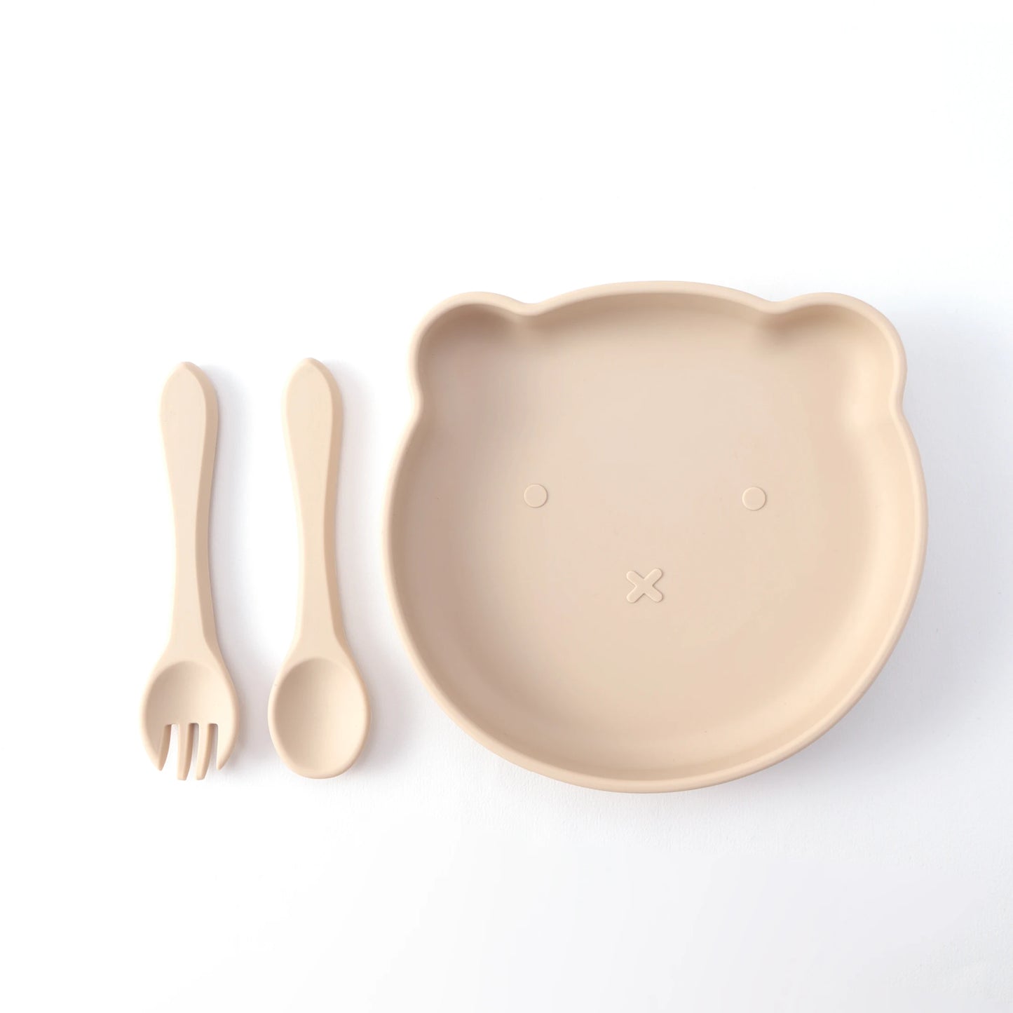 3PCS Bear Silicone Baby Suction Bowls Plates Set With Spoon Fork Self Feeding Weaning Tableware BPA Free Kids Mealtime