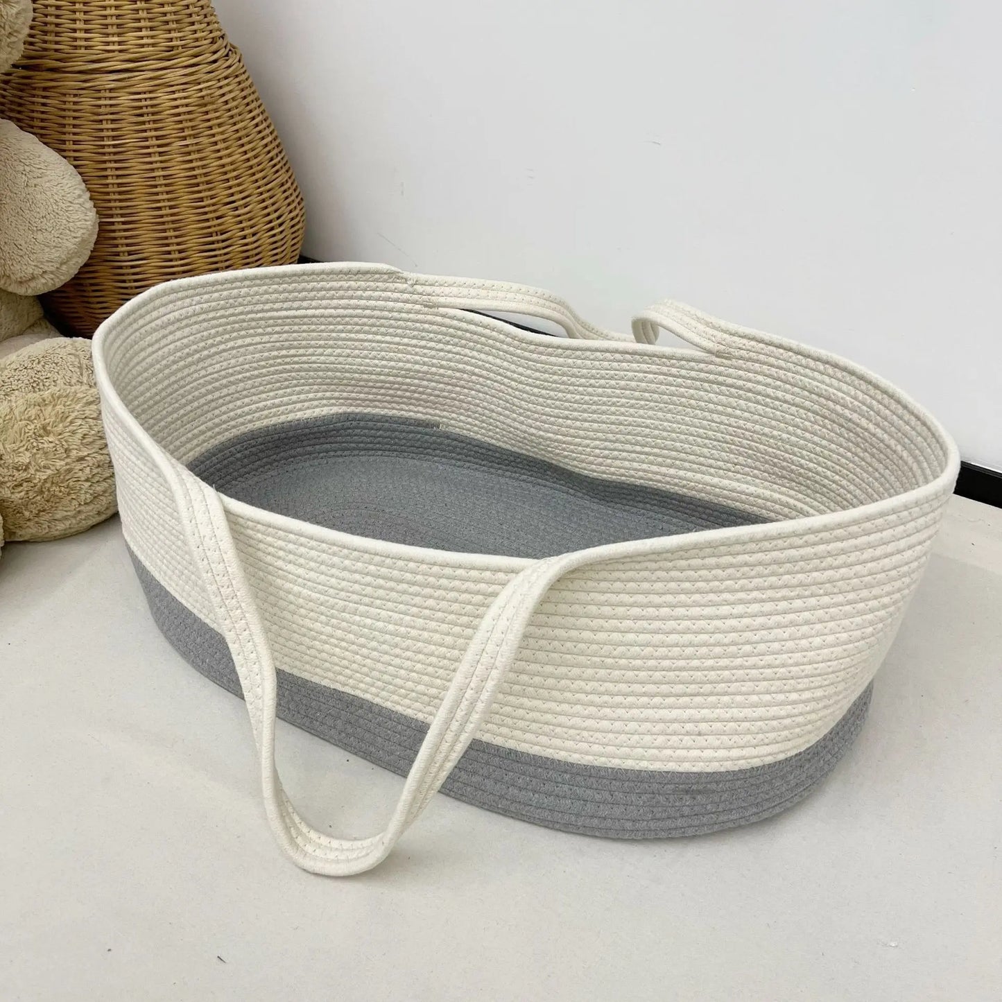 1PCS Baby Sleeping Cradle, Cotton Rope Woven Crib, Baby Diaper Storage Basket, Children's Room Decoration