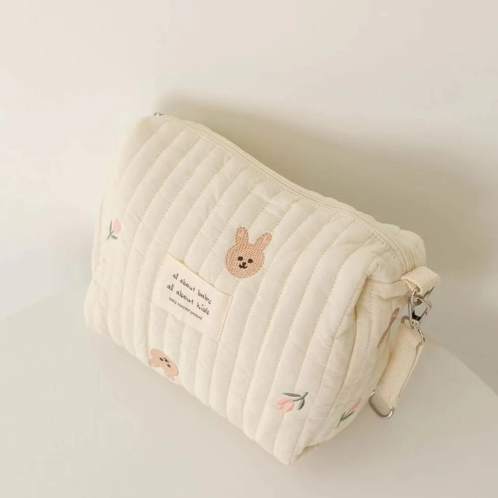 Cute Zipper Cotton Diaper Bag Embroidery Cute Print Baby Nappy Organizer Mommy Bag Newborn