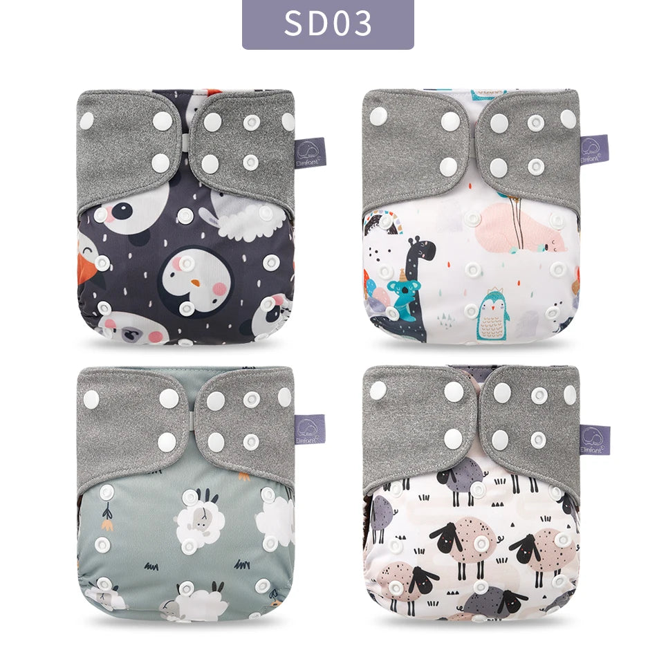 Elinfant Wholesale 4pcs/set Washable Baby Nappies Gray Mesh Cloth Diaper Adjustable & Reusable Pocket Diapers