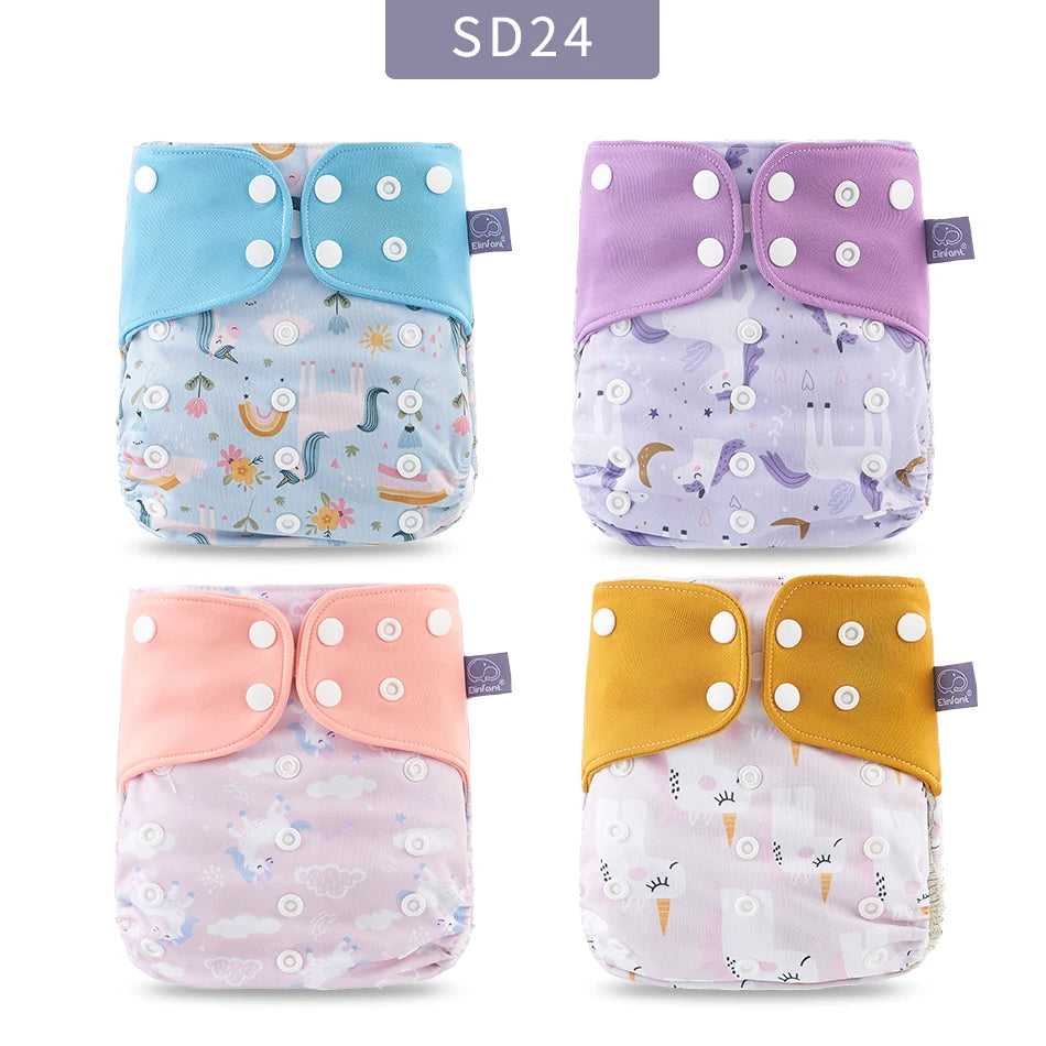 Elinfant Wholesale 4pcs/set Washable Baby Nappies Gray Mesh Cloth Diaper Adjustable & Reusable Pocket Diapers