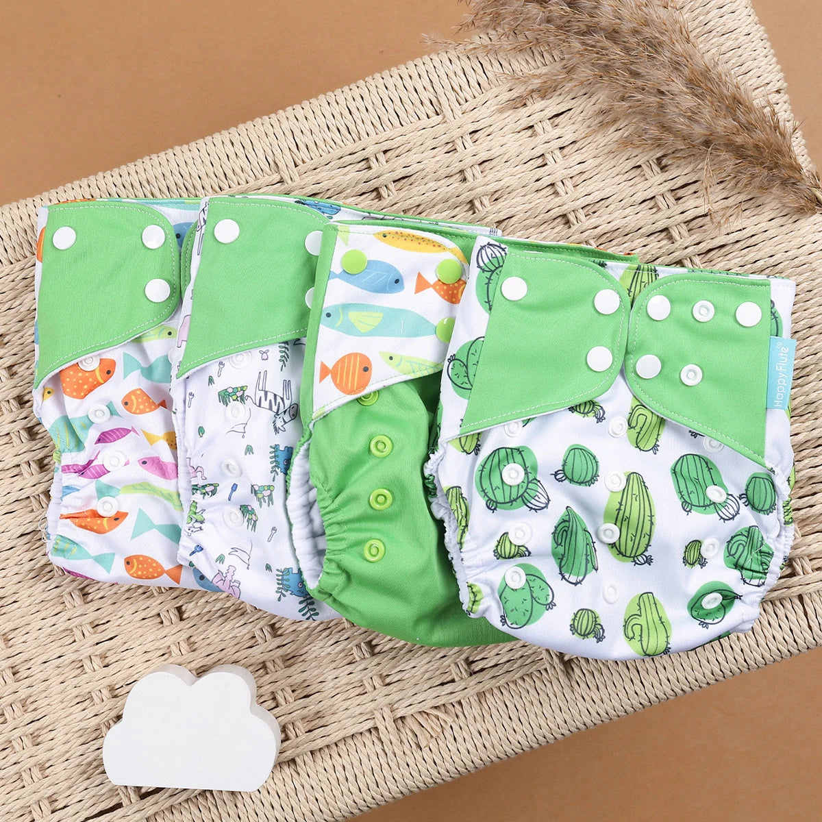 Happyflute 4pcs/Set Washable Eco-Friendly Cloth Diaper Cover Adjustable Nappy Reusable Cloth Diapers Cloth Nappy fit 3-15kg Baby