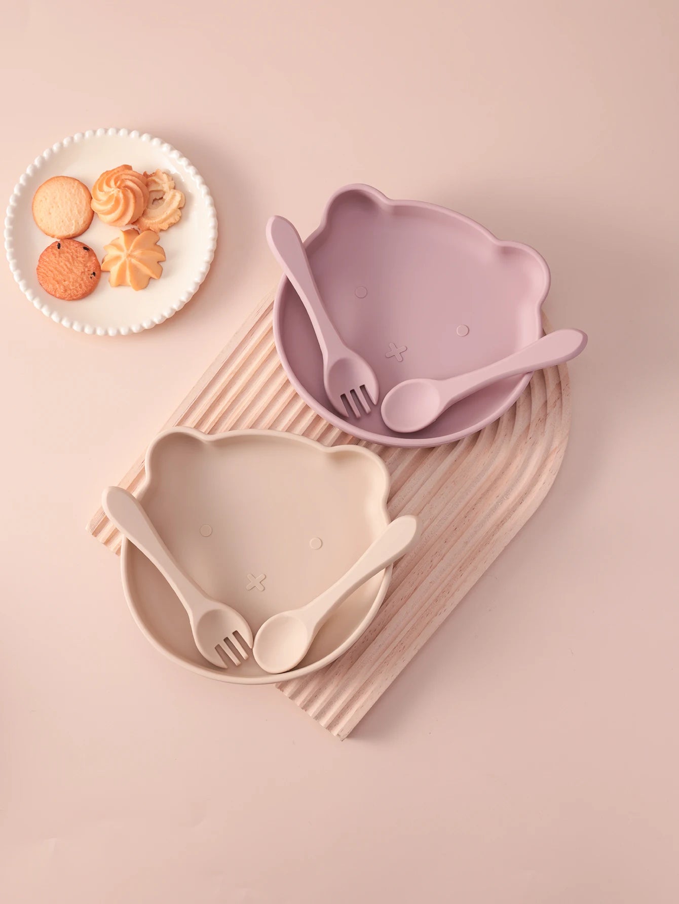 3PCS Bear Silicone Baby Suction Bowls Plates Set With Spoon Fork Self Feeding Weaning Tableware BPA Free Kids Mealtime