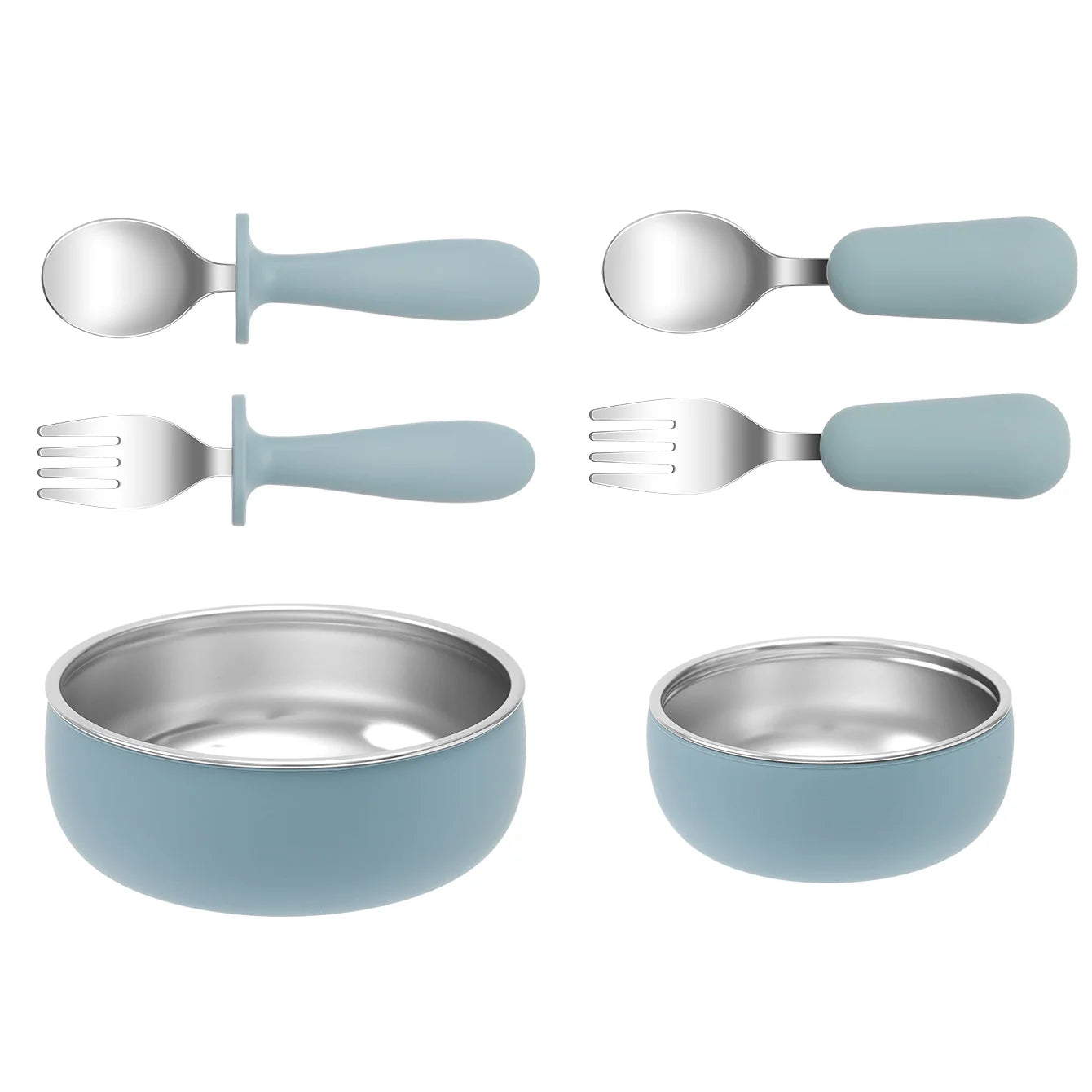 4PCS Stainless Steel & Silicone Baby Feeding Set Detachable Design Bowl BPA Free Infant Training Fork Spoon Weaning Tableware