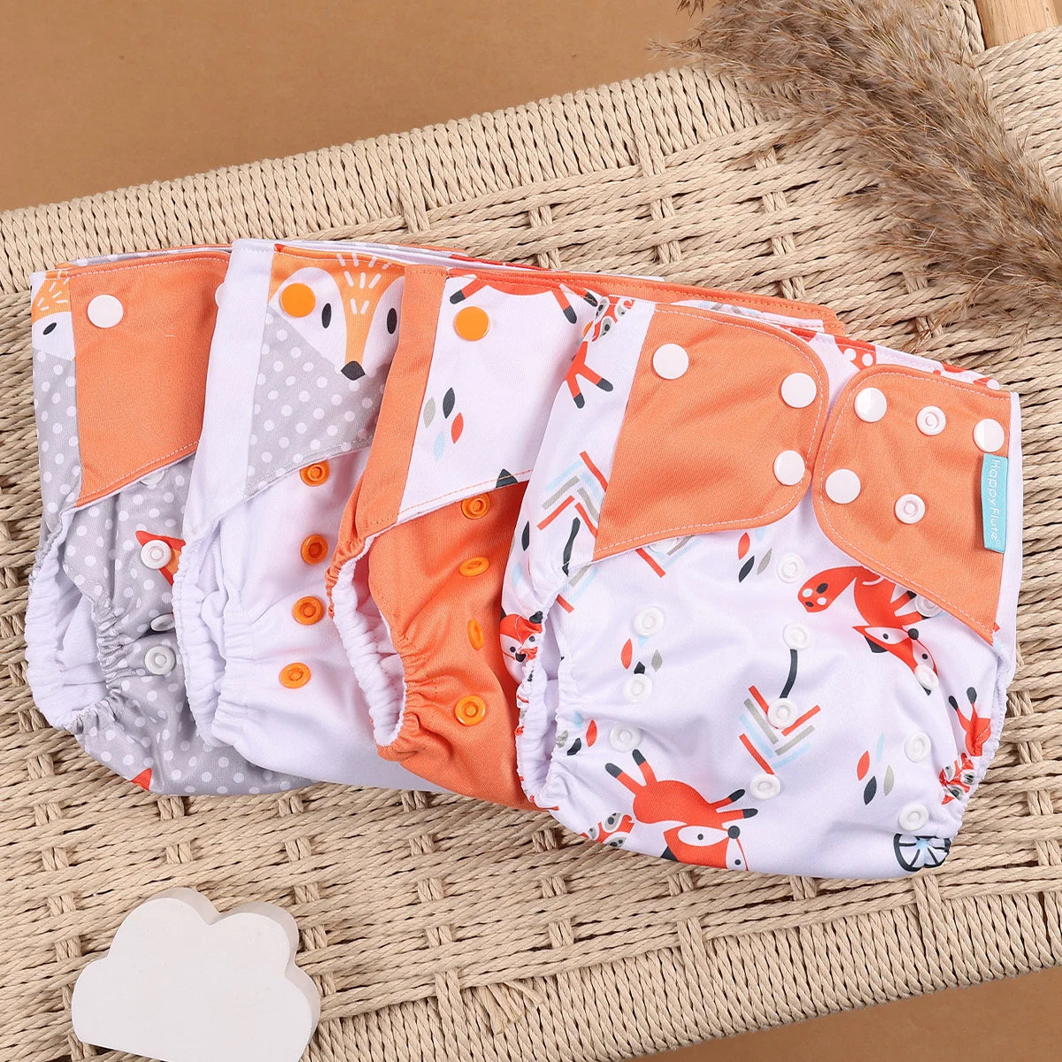 Happyflute 4pcs/Set Washable Eco-Friendly Cloth Diaper Cover Adjustable Nappy Reusable Cloth Diapers Cloth Nappy fit 3-15kg Baby