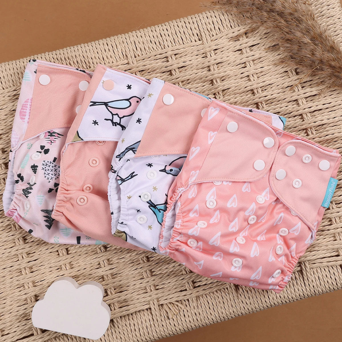 Happyflute 4pcs/Set Washable Eco-Friendly Cloth Diaper Cover Adjustable Nappy Reusable Cloth Diapers Cloth Nappy fit 3-15kg Baby