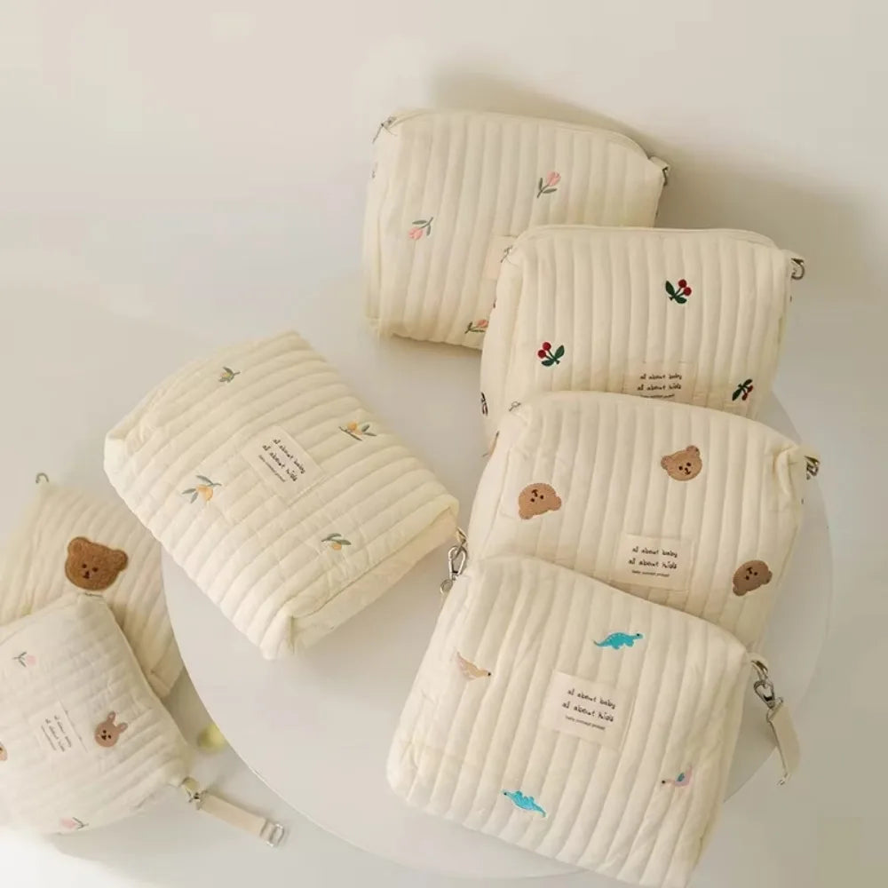 Cute Zipper Cotton Diaper Bag Embroidery Cute Print Baby Nappy Organizer Mommy Bag Newborn