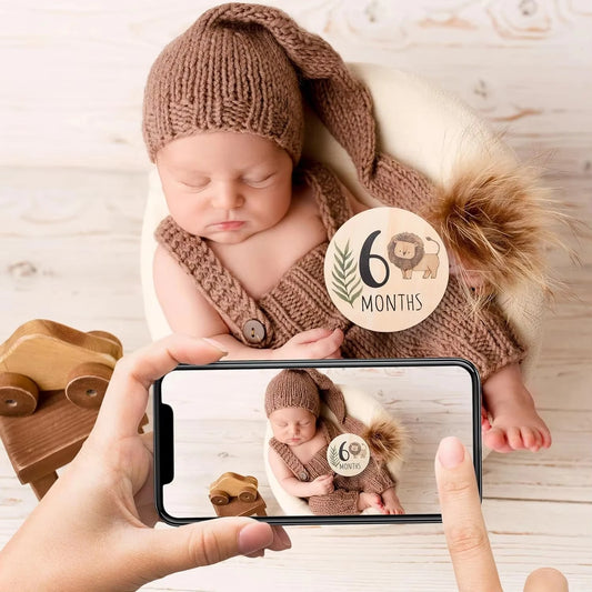 7PCS Newborn Photography Props Wooden Monthly Milestone Card Baby Shower Gift for Boys Girls Pregnancy Growth Announcement Cards