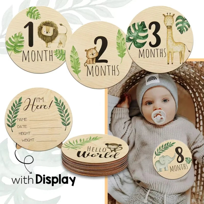 7PCS Newborn Photography Props Wooden Monthly Milestone Card Baby Shower Gift for Boys Girls Pregnancy Growth Announcement Cards
