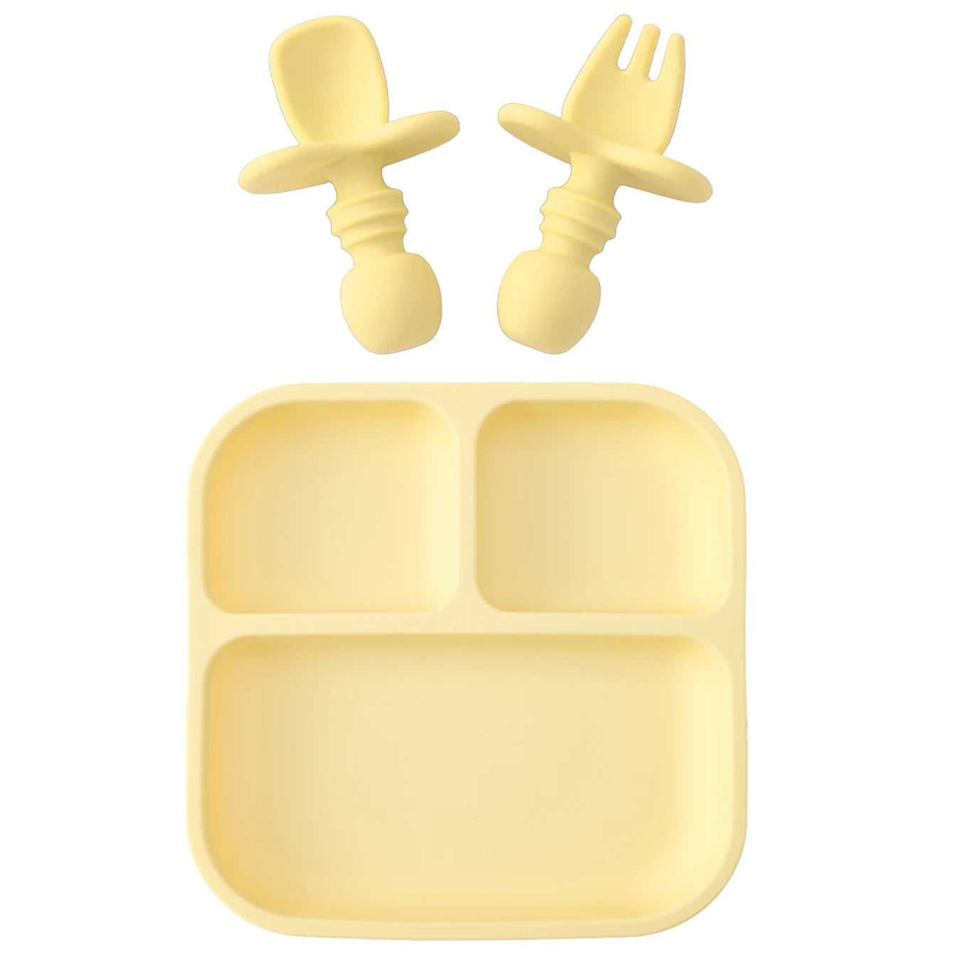 1Set BPA Free Silicone Baby Feeding Set Square Shape Suction Plates Training Fork Spoon For 0-6 Years Kids Weaning Tableware