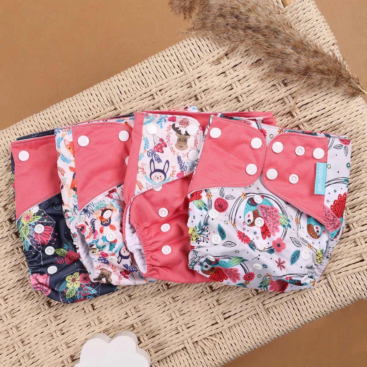 Happyflute 4pcs/Set Washable Eco-Friendly Cloth Diaper Cover Adjustable Nappy Reusable Cloth Diapers Cloth Nappy fit 3-15kg Baby